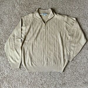 Stacy Adams I Men's Tan Cable Knit 1/4 Zip Sweater I XL I Elbow Patches I Golf